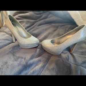 Silver sparkle platform heels